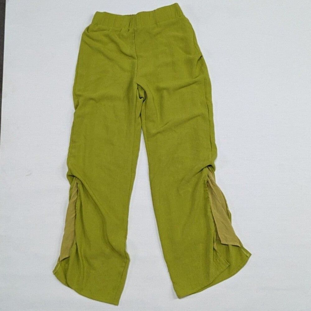 Boho Y2K Flare Slit Hem Pants Lulu's Lime Green Pull On Small Women's